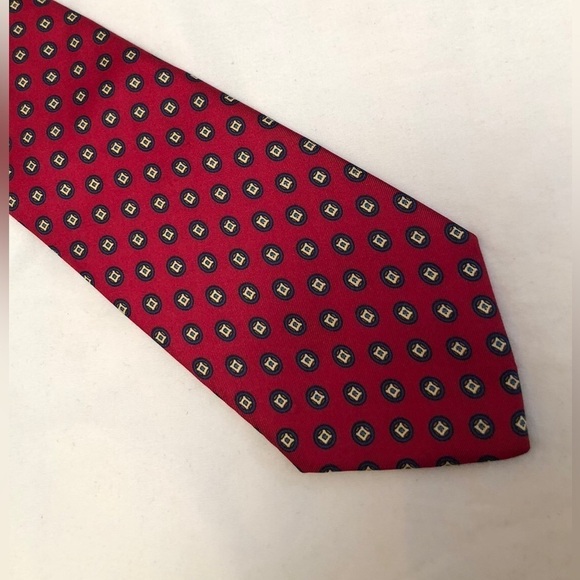 Delvechio Imported Fabric Red Blue Yellow Geometric Print Silk Neck Tie - Picture 5 of 16
